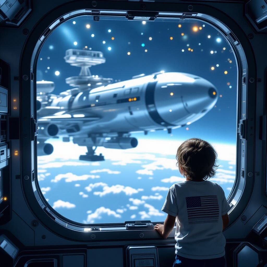 Colossal Spaceship Docked at Space Station in Hyperrealistic...