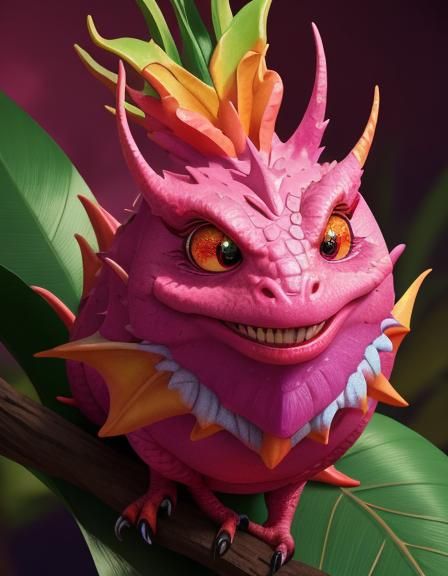 Dragon Fruit Dragon in Tropical Forest, Fantasy Art