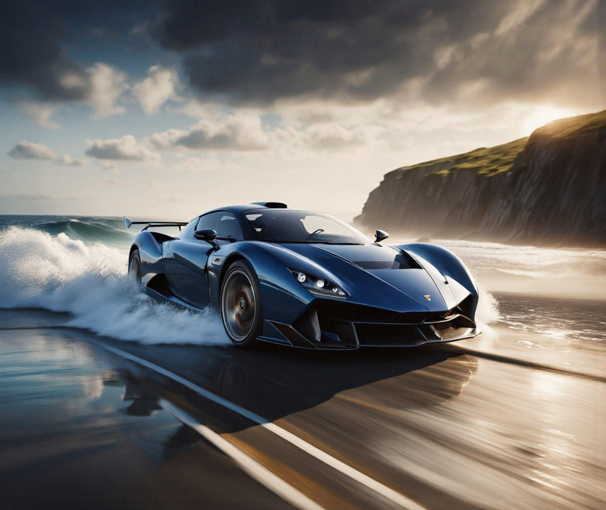 Custom Supercar on Portugal Coast in Hyperrealistic Style