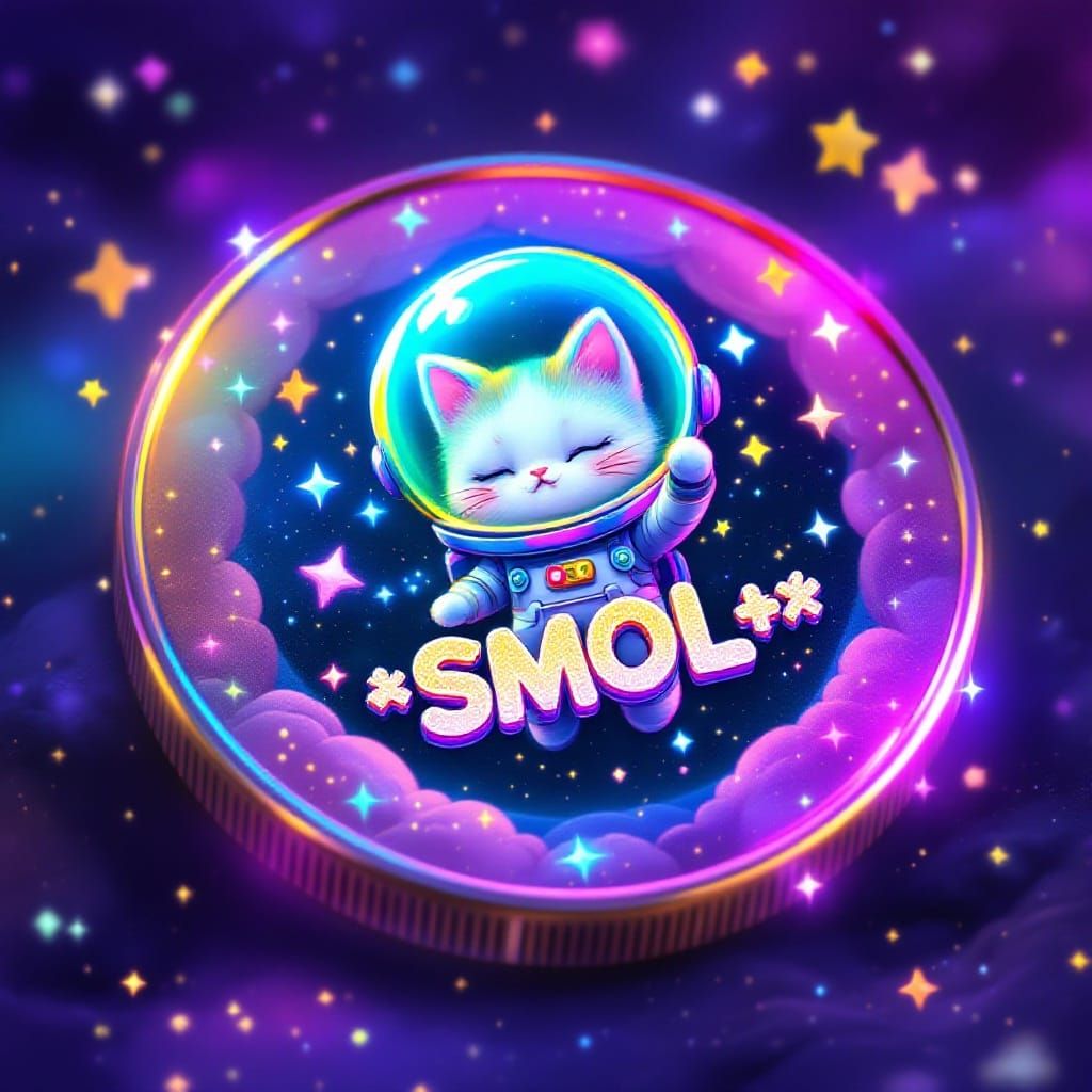 Cosmic Cat on Shiny Rainbow Coin