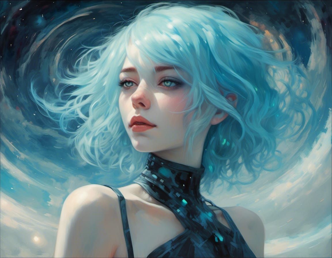 Enchanting Galactic Artist Girl Portrait