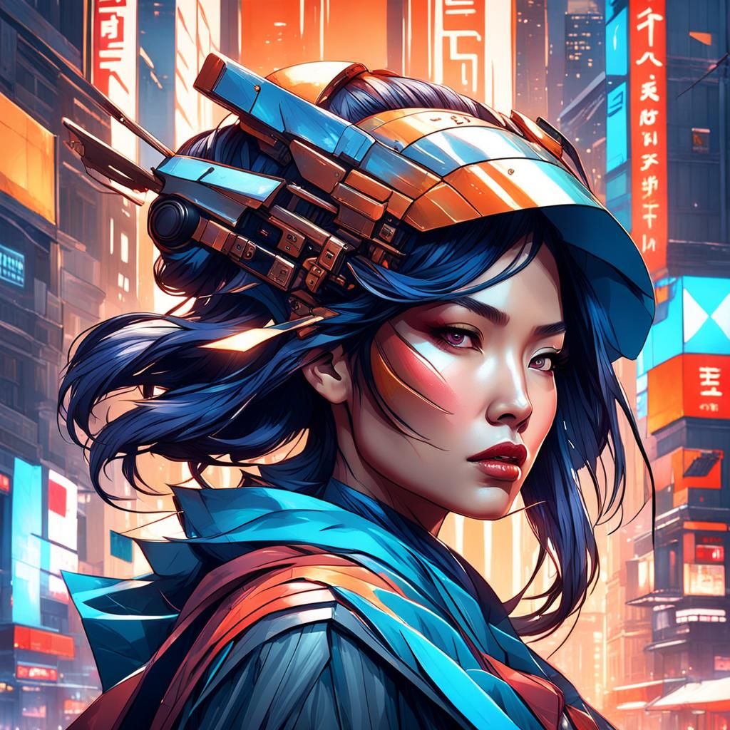 Dystopian Femme Fatale Portrait in Hyperrealistic Style