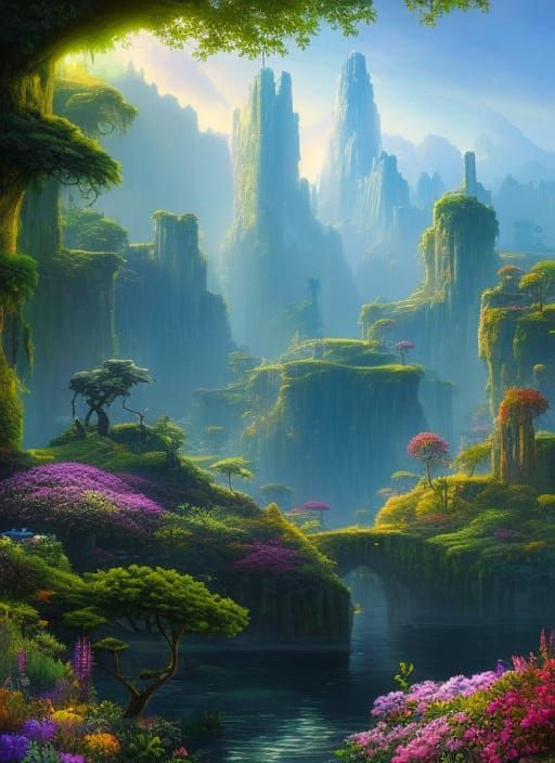 Floating Island Fantasycore Steampunk Digital Art