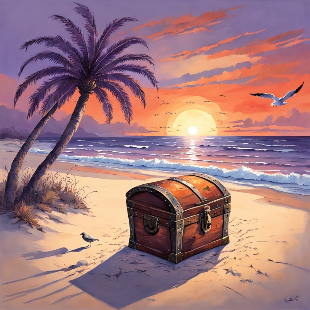 Sunken Treasure Chest Discovery on Deserted Beach