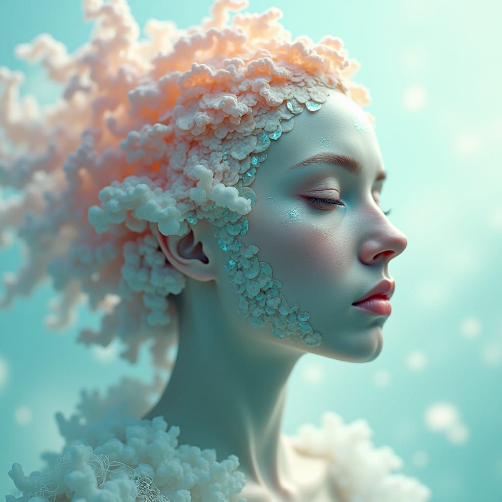 Surreal Sirena Goddess in Double Exposure Digital Art