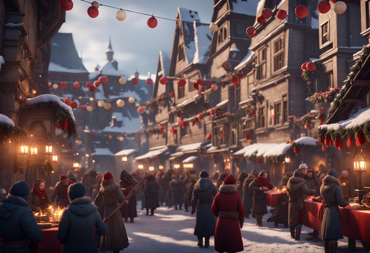 Winter Festival in Old Town Square, 3D Game Graphics