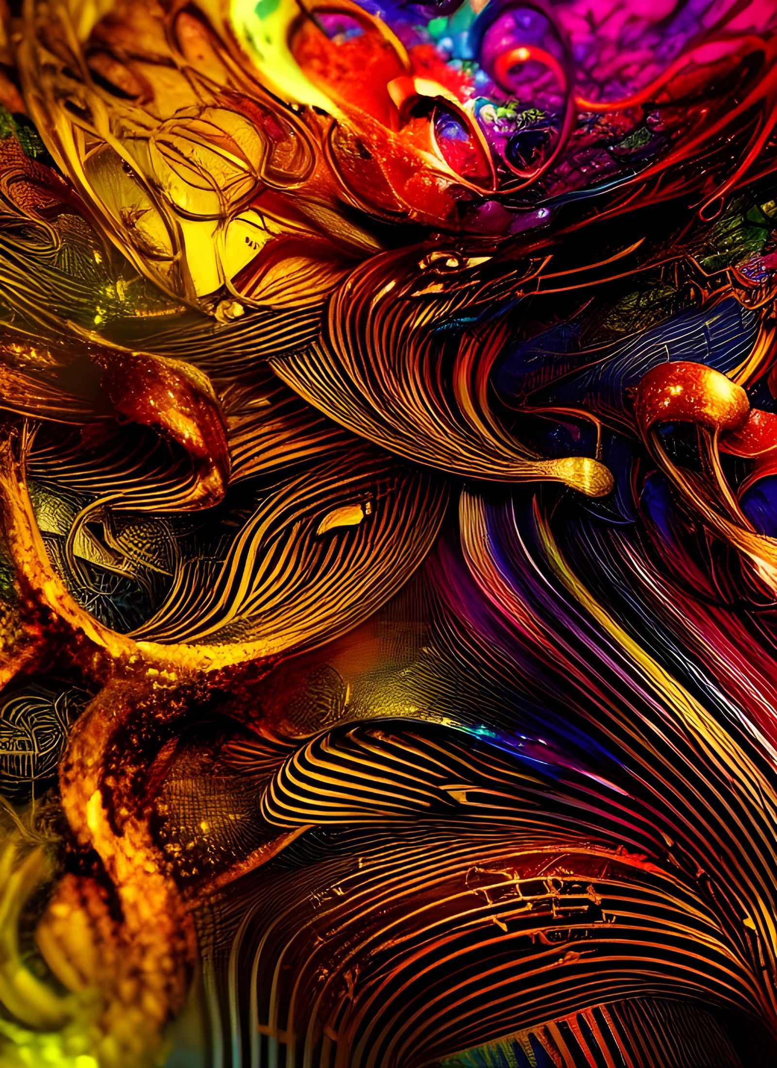 Abstract Fingerprint with Gold Accents and Vapor Smoke