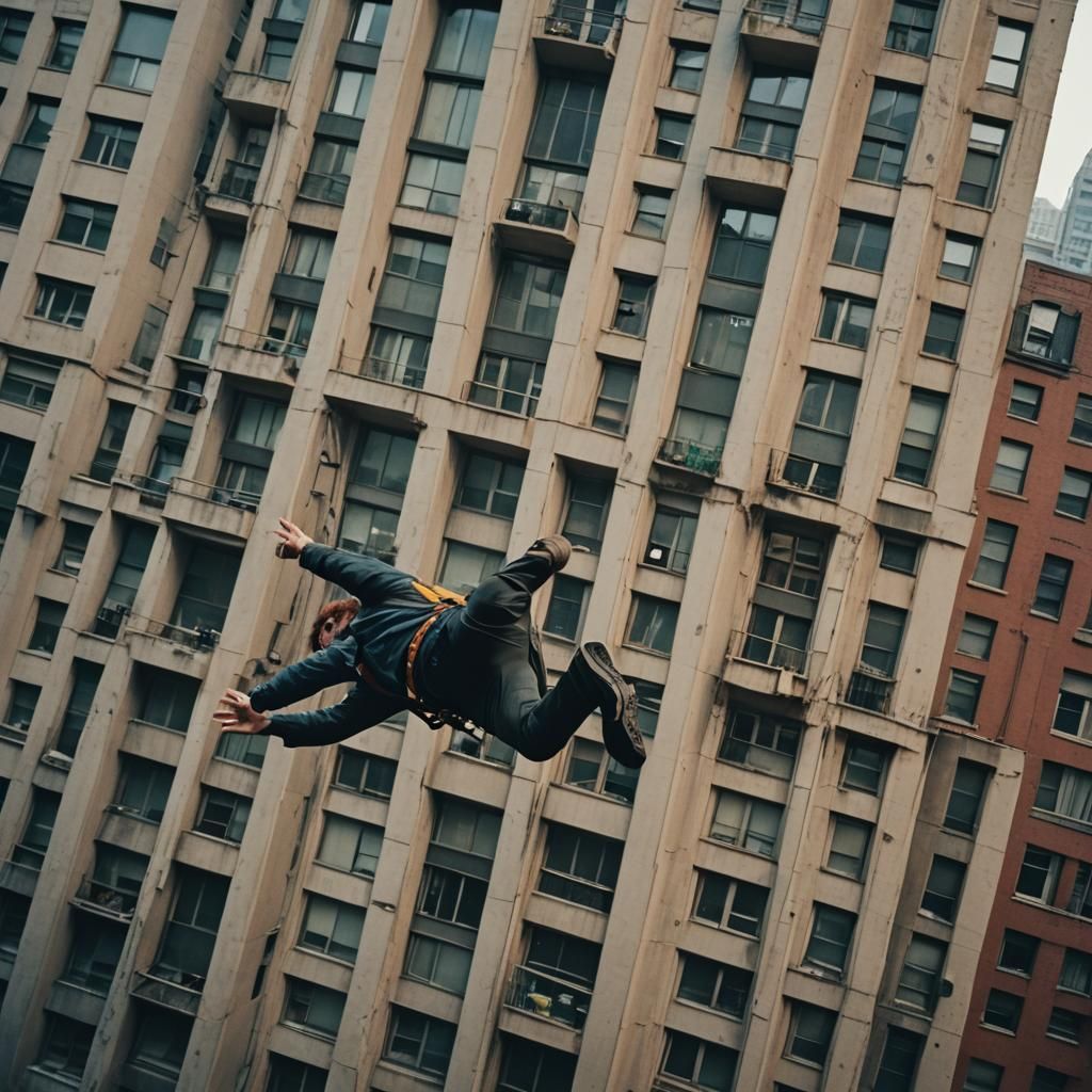 Dramatic Film Still of Man Falling