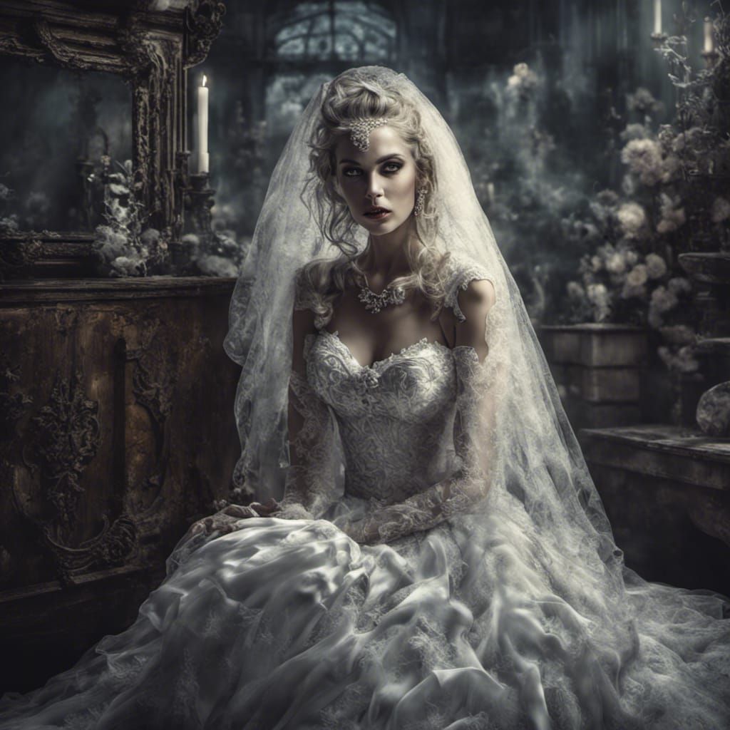 Fantasy Ghost Bride Pin-Up in Hyperrealistic Style