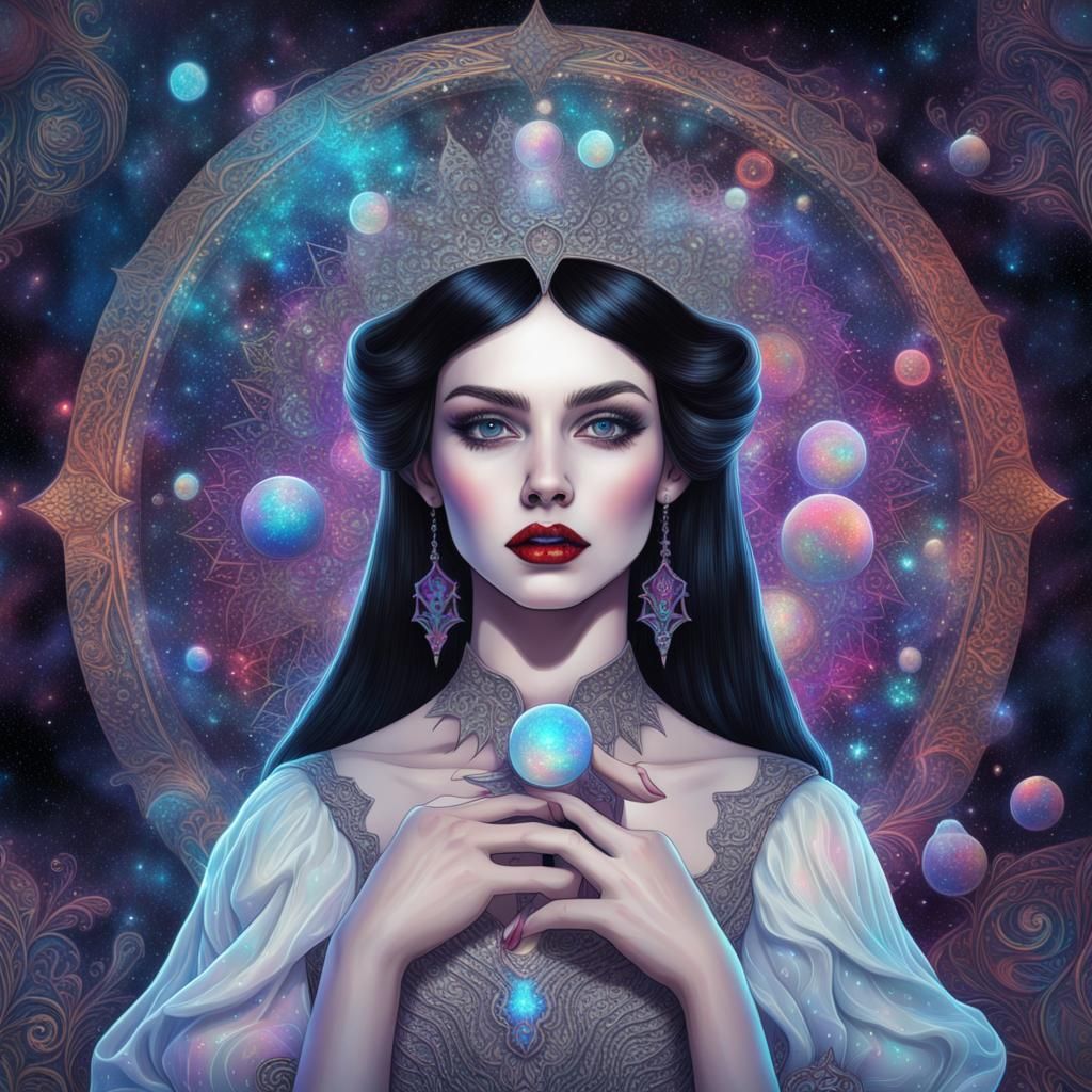 Gothic Snow White in Astral Cosmic Illustration