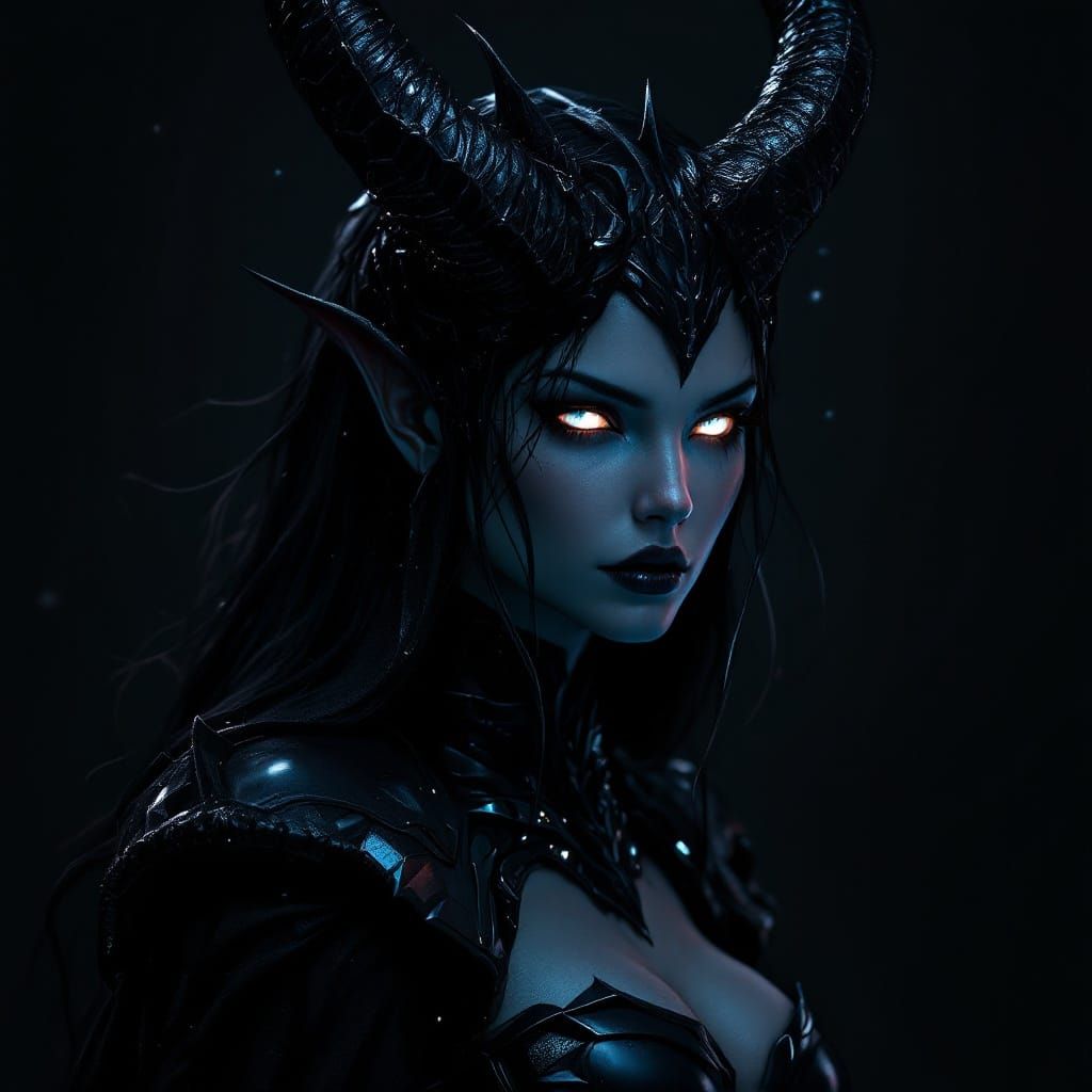 Ethereal Female Demon in Dark Armor