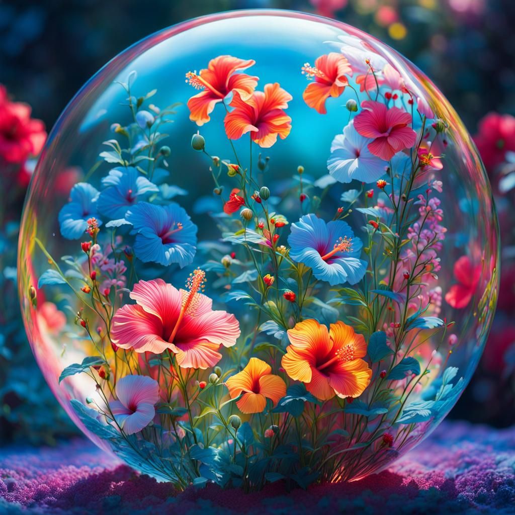 Fairytale Hibiscus Field Inside Transparent Bubble
