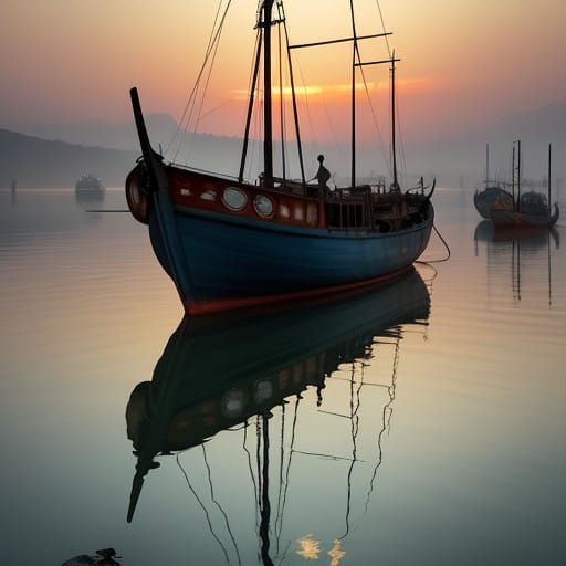 Foggy Harbor Scene in Soft Monet-esque Light