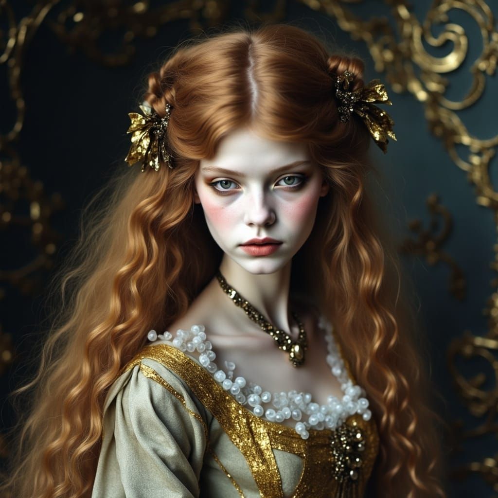 Elegant Baroque Marionette with Golden Hair and Pearls