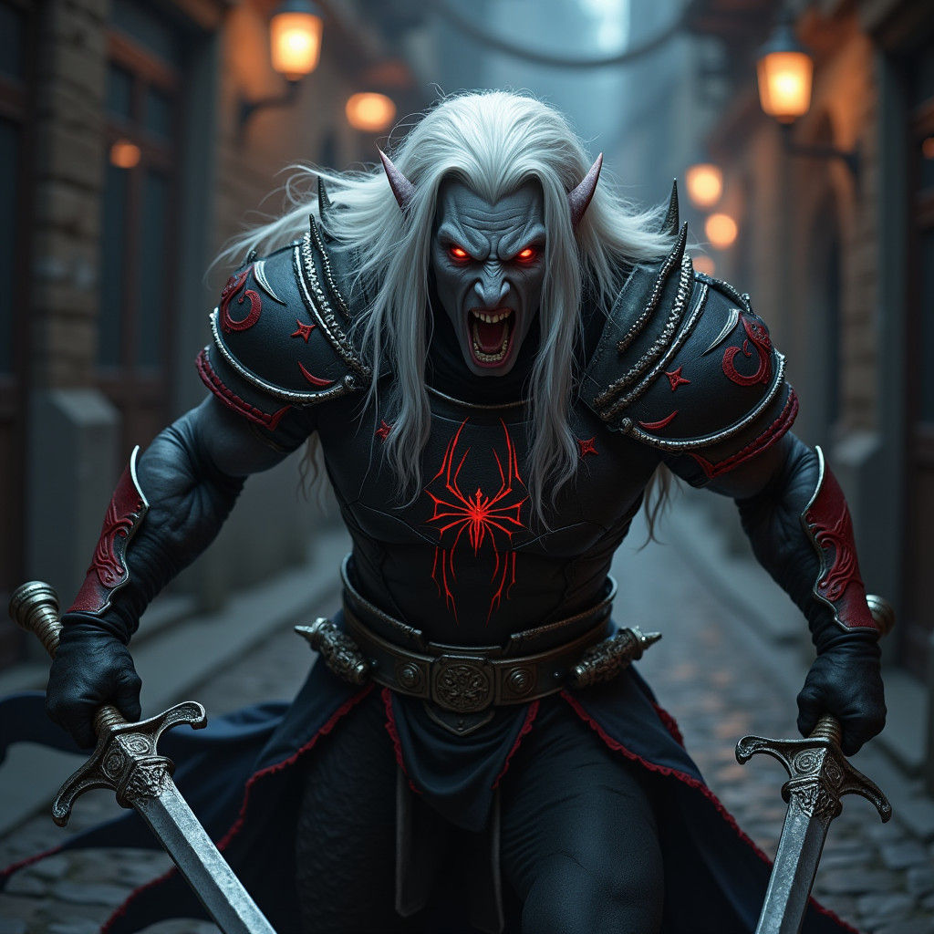 Fierce Dark Elf Warrior in Anne Stokes Style