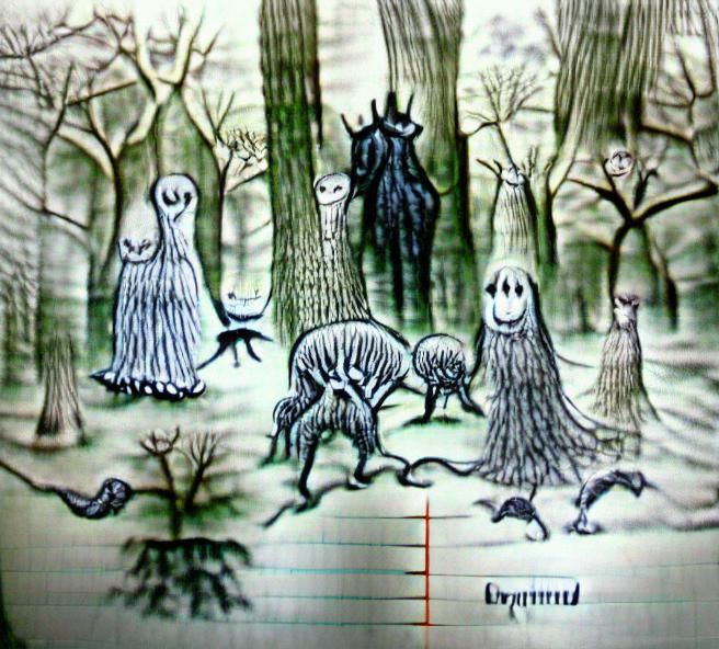 Shy Forest Creatures: Pen and Ink Drawing