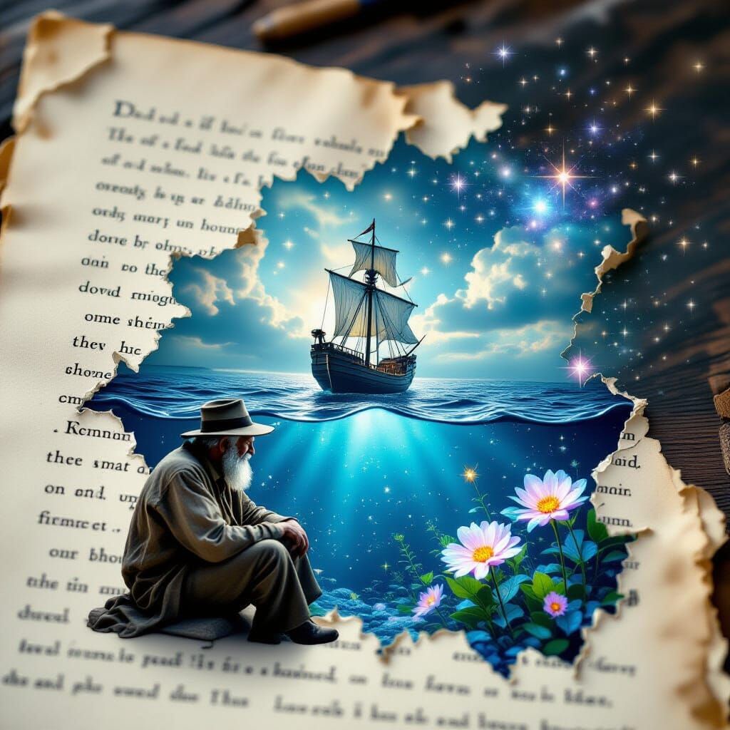 Macro Double Exposure: Fairytale Sea and Ship