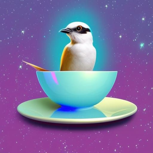 Bird Waits for Syrup: Cosmic Illustration in Mixed Media