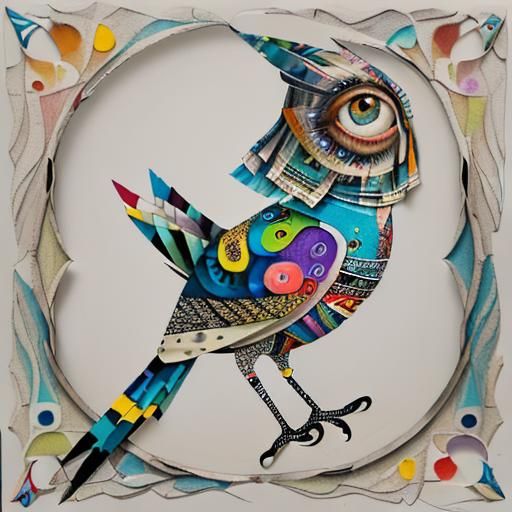 Surreal Bird Portrait in Mixed Media Collage