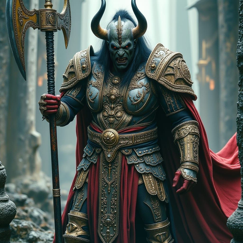 Orc and Oni Champion in Dark Fantasy Style