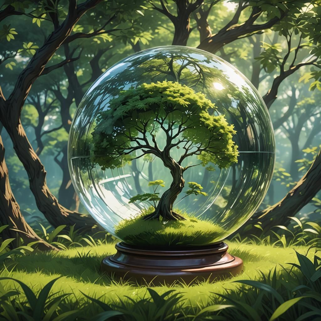 Glass Globe Encapsulating Anime Landscape