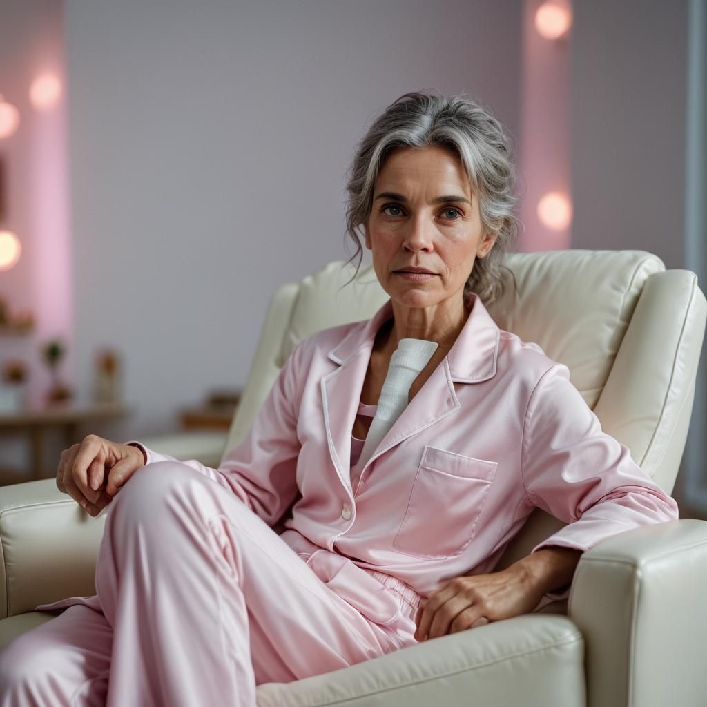 Woman in Pajamas Watching TV: Soft Focus Portrait