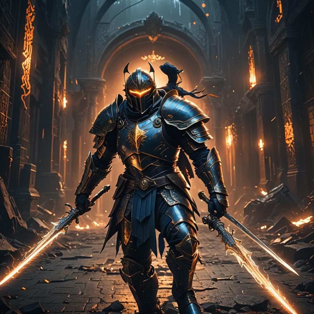 Fantasy Warrior in Dark Armor Runs Forward