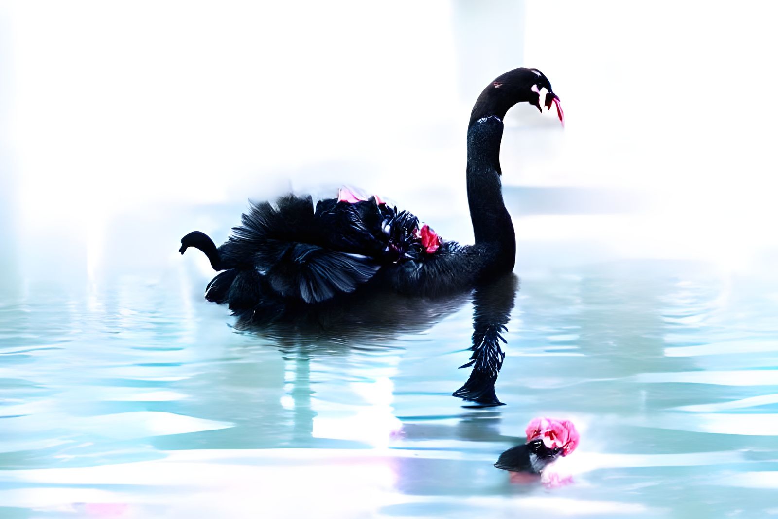 Elegant Black Swan on Still Lake
