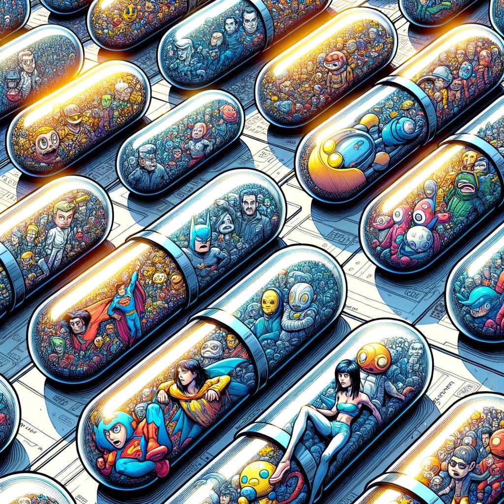 Vintage Cartoon Characters in Comic Book Style Capsules