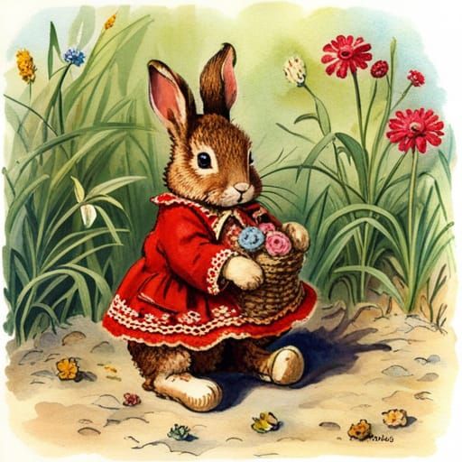 70's Style Crochet Rabbit Illustration