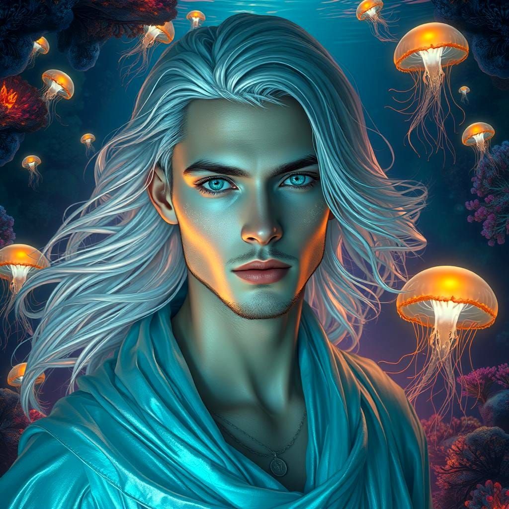 Ethereal Man in Underwater Realm: Fantasy Concept Art