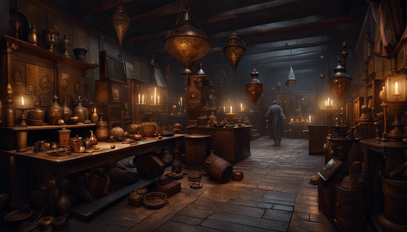 Gloomy Medieval Museum of Dark Fantasy Concept Art