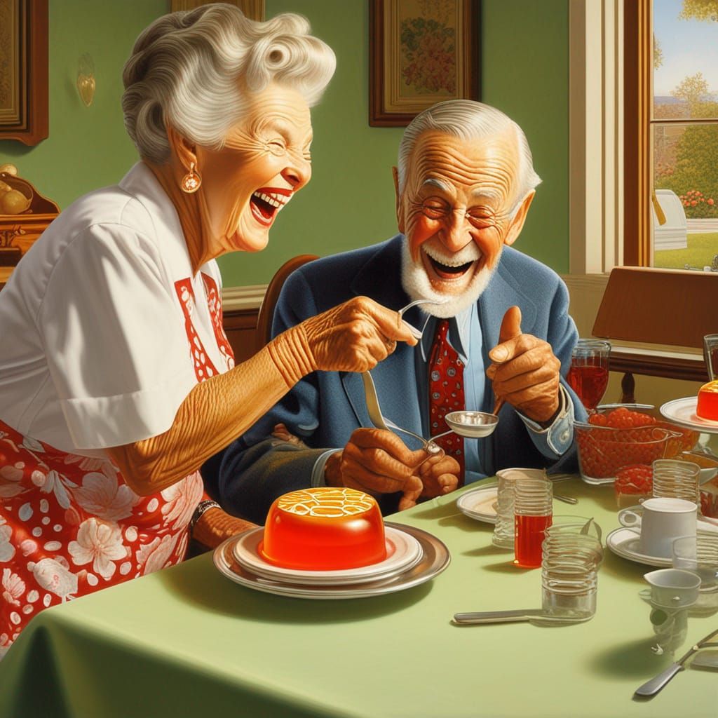 Happy Elderly Man with Jello, Rockwell Style