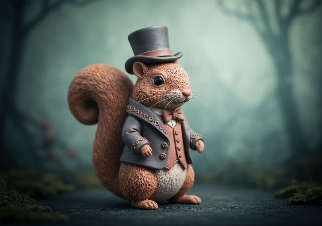 Charming Terracotta Squirrel Figurine in Victorian Style