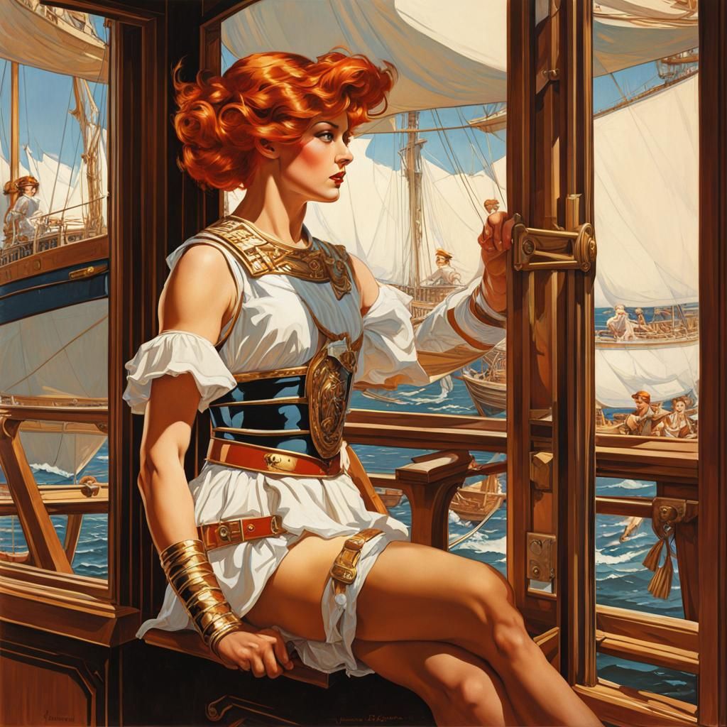 Redhead Centurion Gazing at Ship, Golden Age Illustration