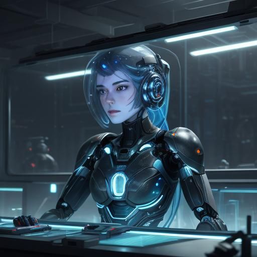 Futuristic Lab: Wiring a Robotic Girl, Detailed Concept Art