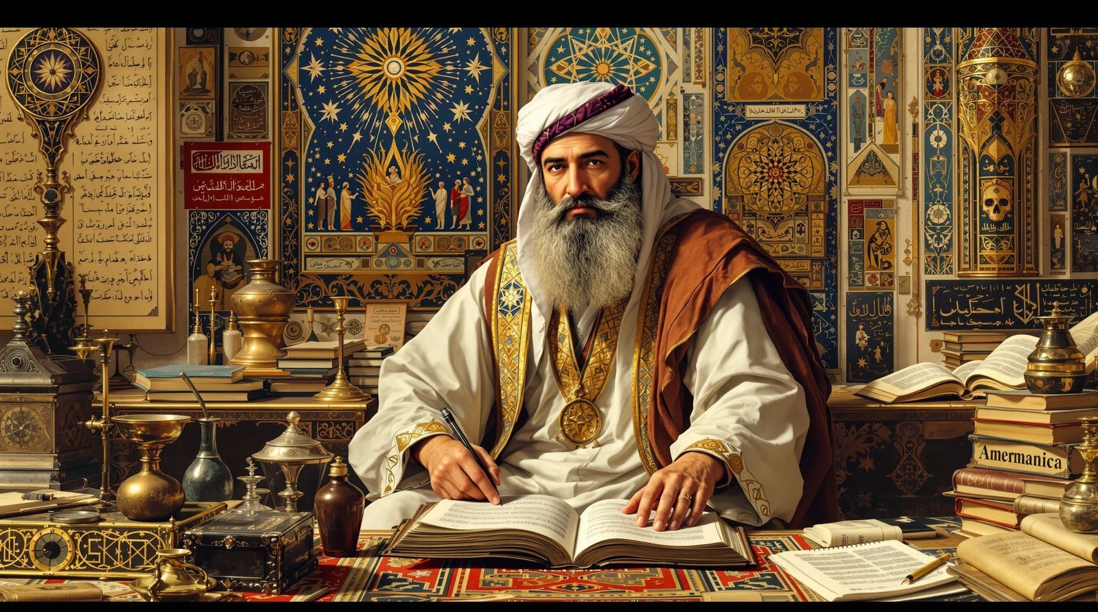 Ibn Sina in Byzantine Mosaic Style with Islamic Architecture