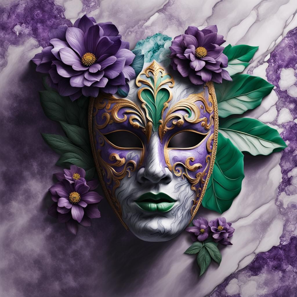 Detailed Marble Venice Mask in Splash Art Style