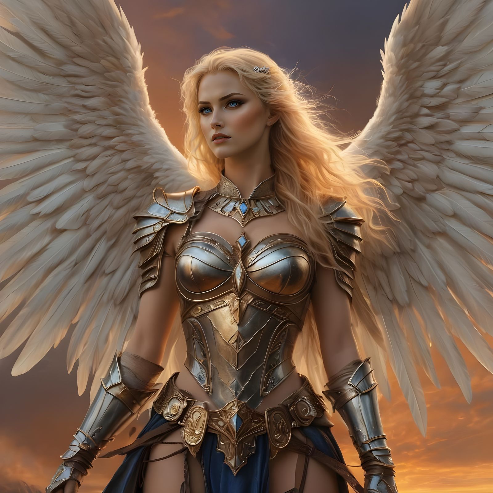 Regal Female Warrior in Nordic Armor Rises at Dawn