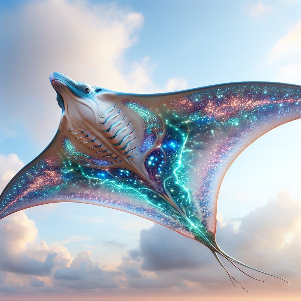 Ethereal Manta Ray Soaring in a Bioluminescent Sky