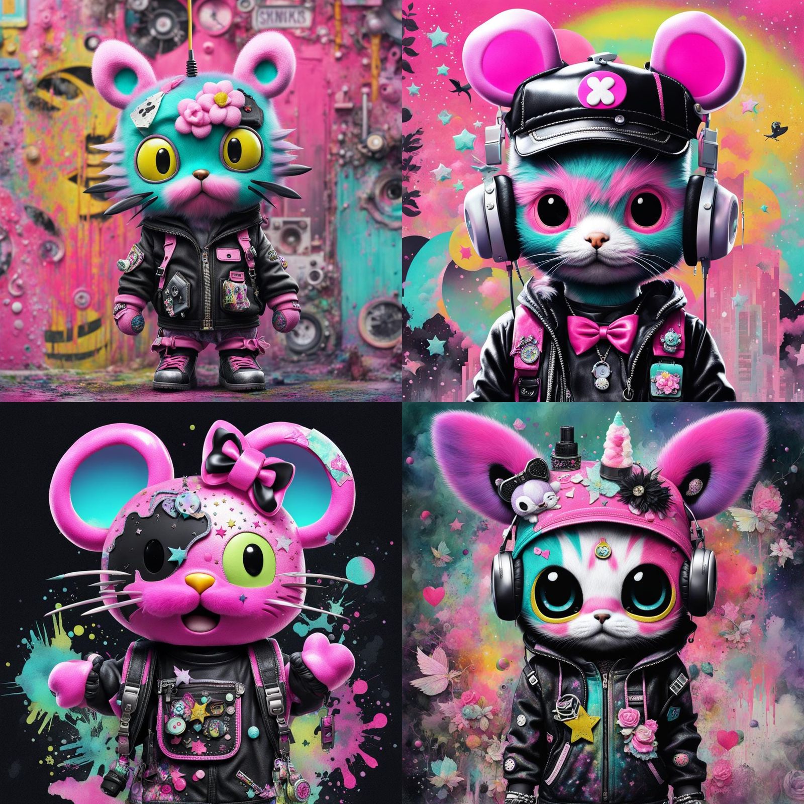 Pastel Goth Sanrio Creature in Mixed Media Collage