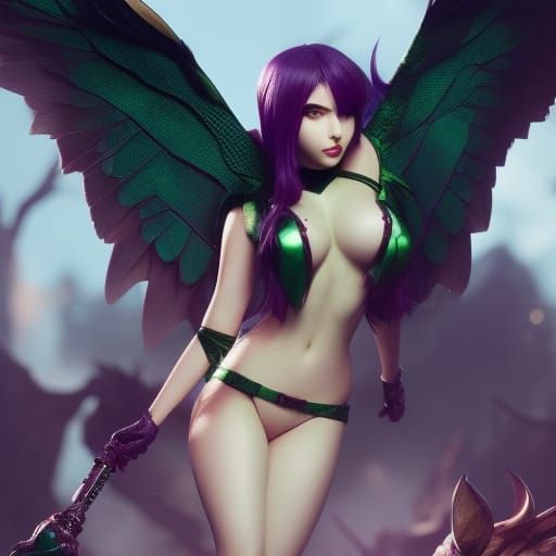 Hyperrealistic Morrigan Aensland Portrait in Digital Art Sty...