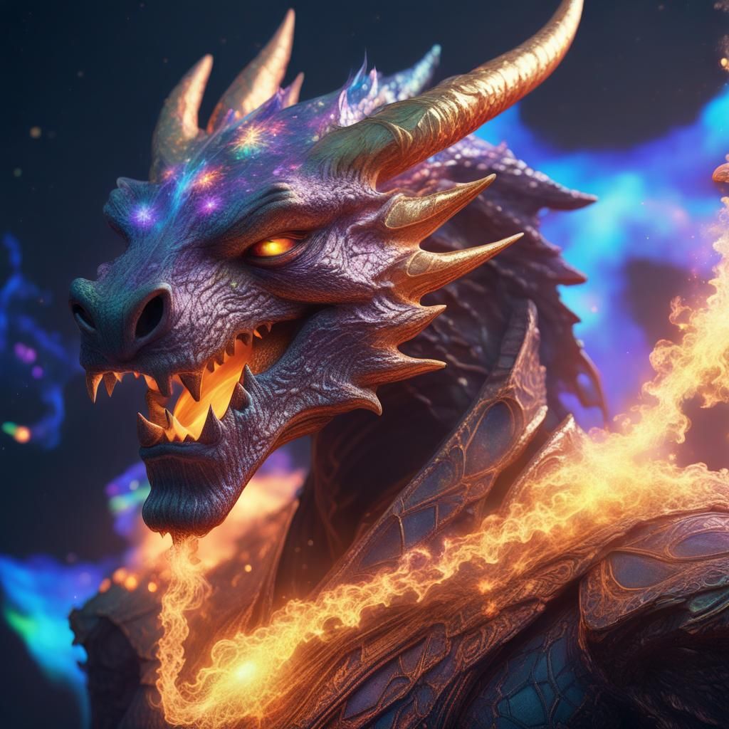 Dragon-Human Wizard with Galaxy Flames