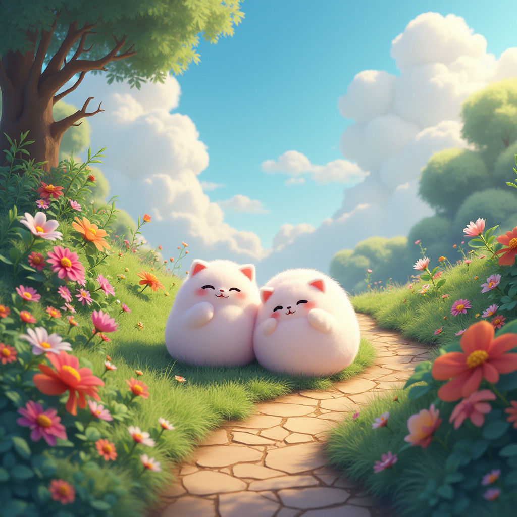 Marshmallow Creatures Frolic on Mystical Path