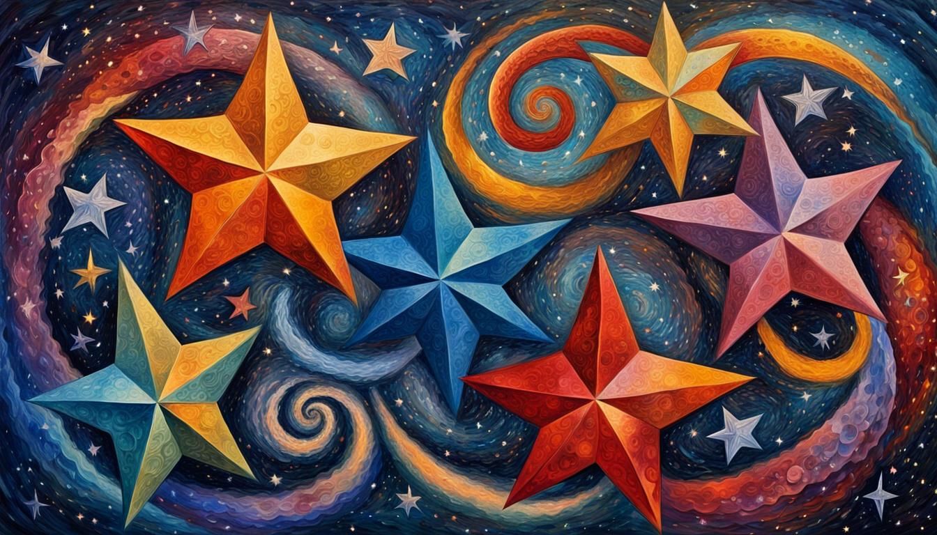 Cosmic Stars and Helical Coils in Impasto Style