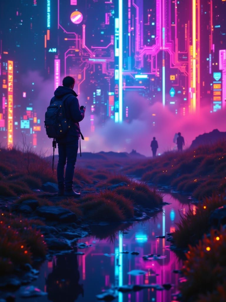 Cyberpunk Farmscapes in Neon Hues