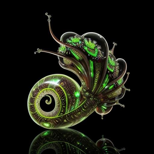 Bioluminescent Fractal Plants in Glass Snail Shell