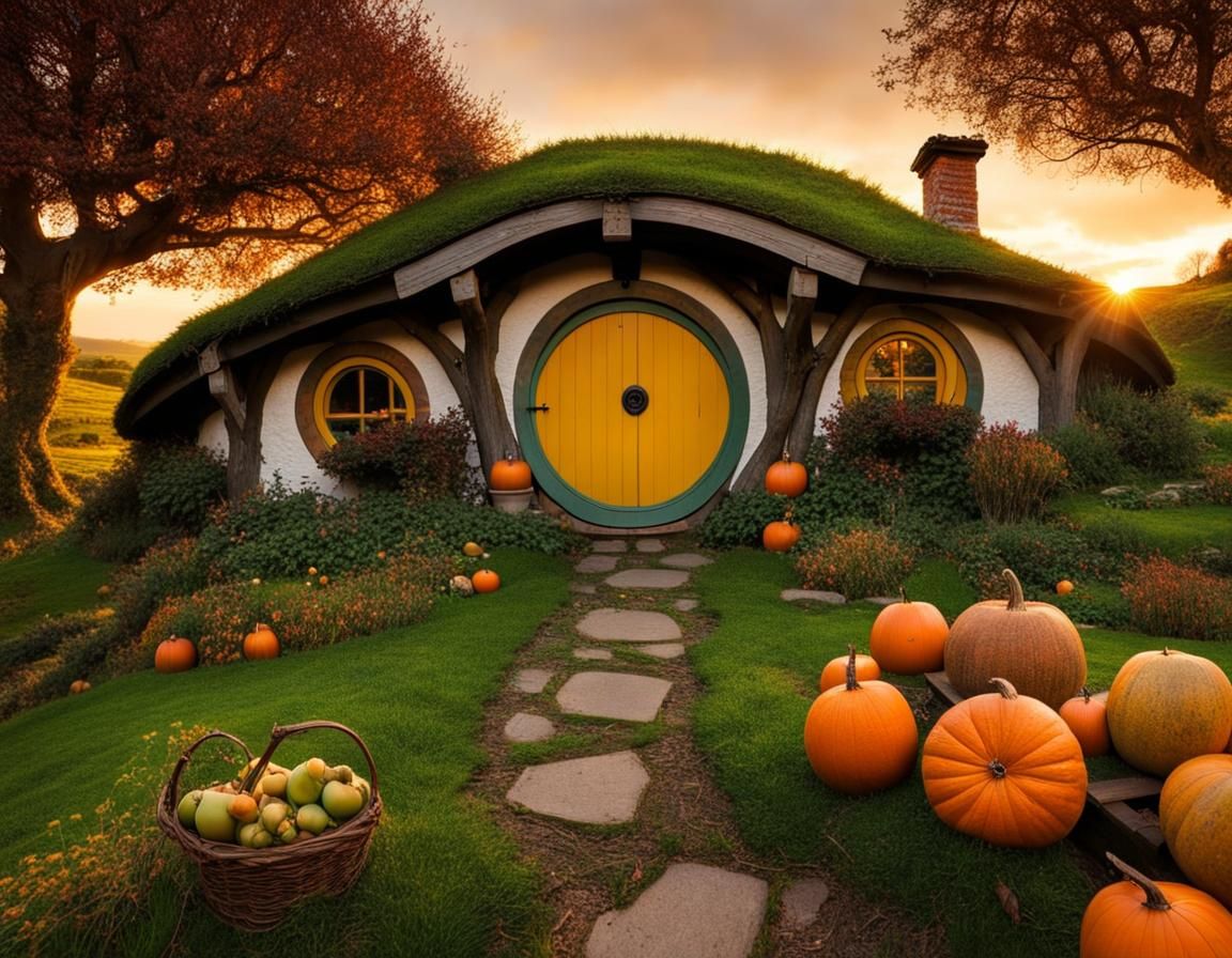 Sunset in Hobbiton: Cozy Hobbit Houses