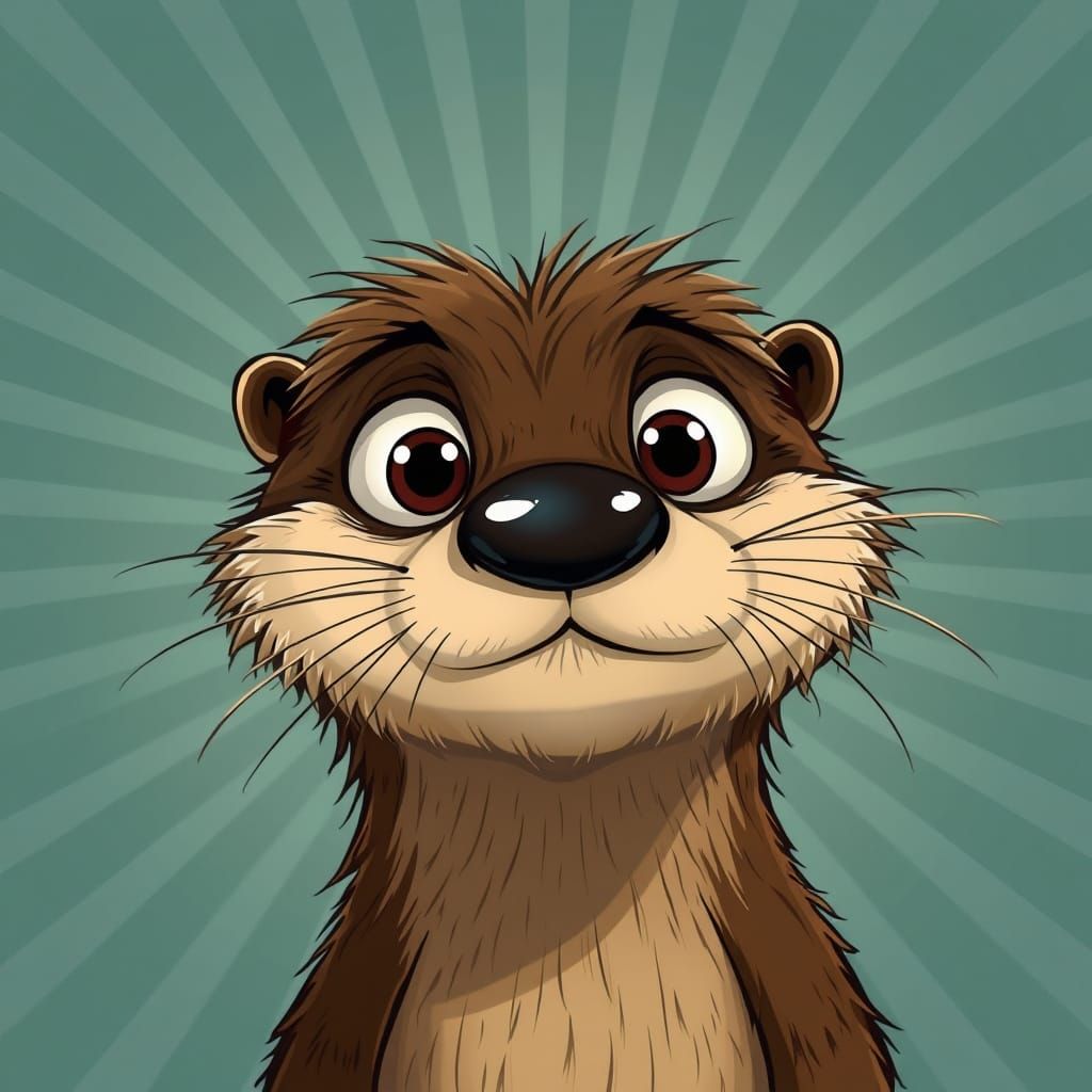 Expressive Cartoon Otter with Shiny Nose, Digital Art