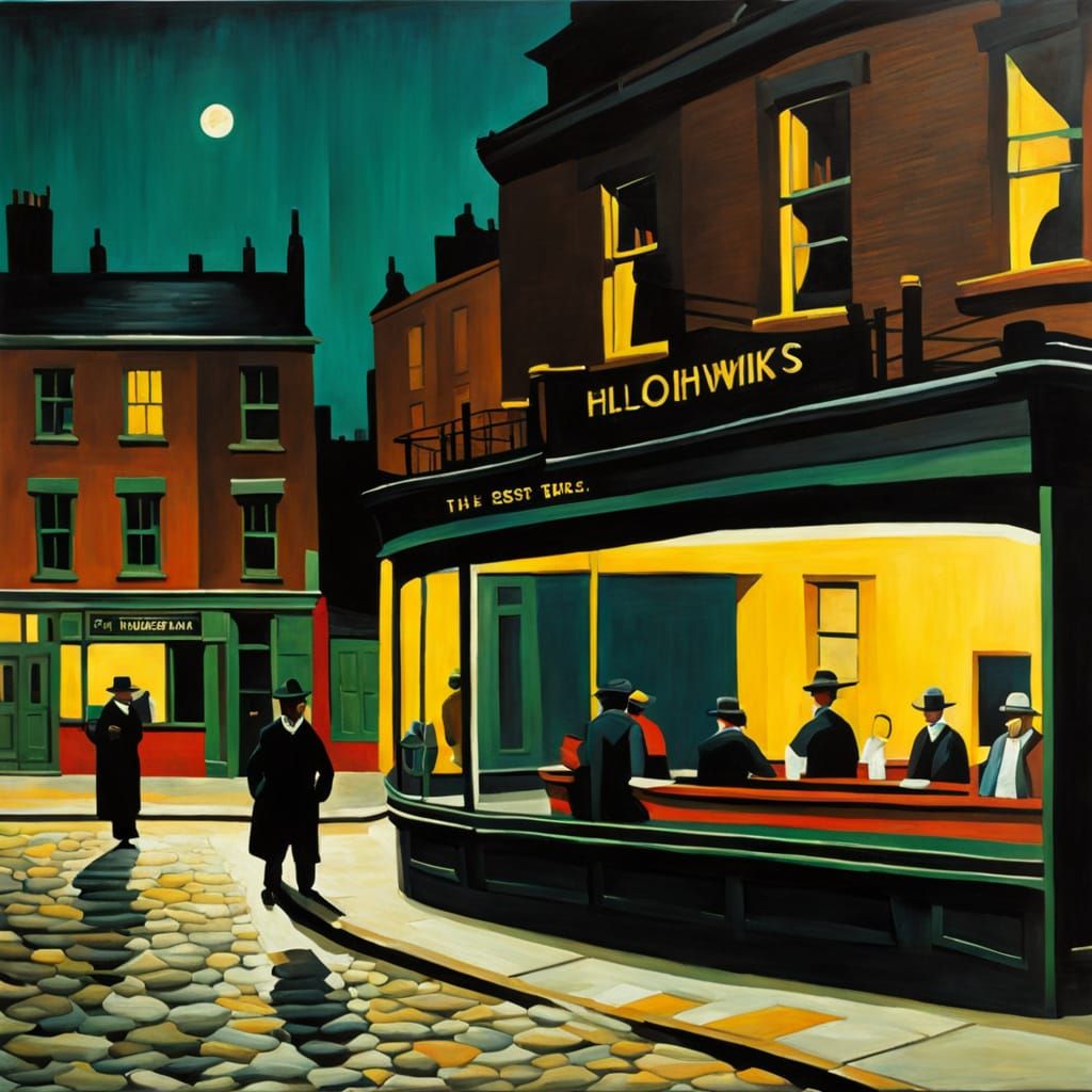 Lowry-Inspired Nighthawks Scene